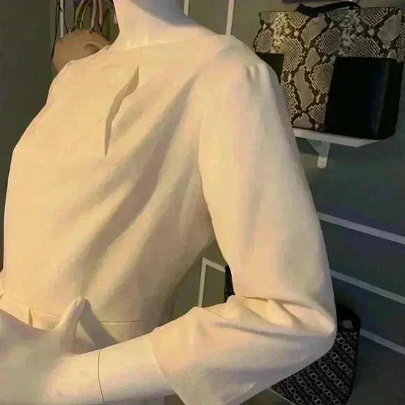 Mary Crafts Cream 3/4 SL Square Slit Neck Zip Cocktail Formal Office Dress Sz 6 - Picture 6 of 9